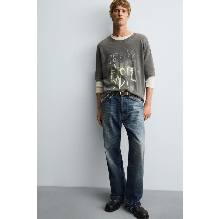 Трикотажная футболка в полоску с эффектом потертости