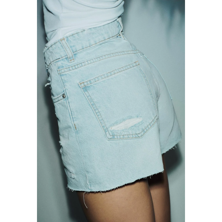 HIGH-WAIST CROSSOVER WAIST MOM FIT TRF DENIM BERMUDA SHORTS