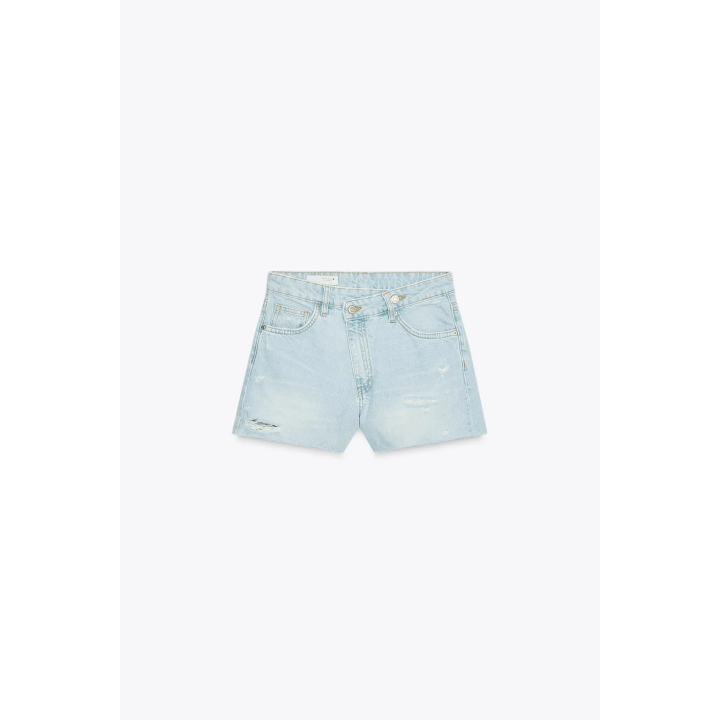 HIGH-WAIST CROSSOVER WAIST MOM FIT TRF DENIM BERMUDA SHORTS