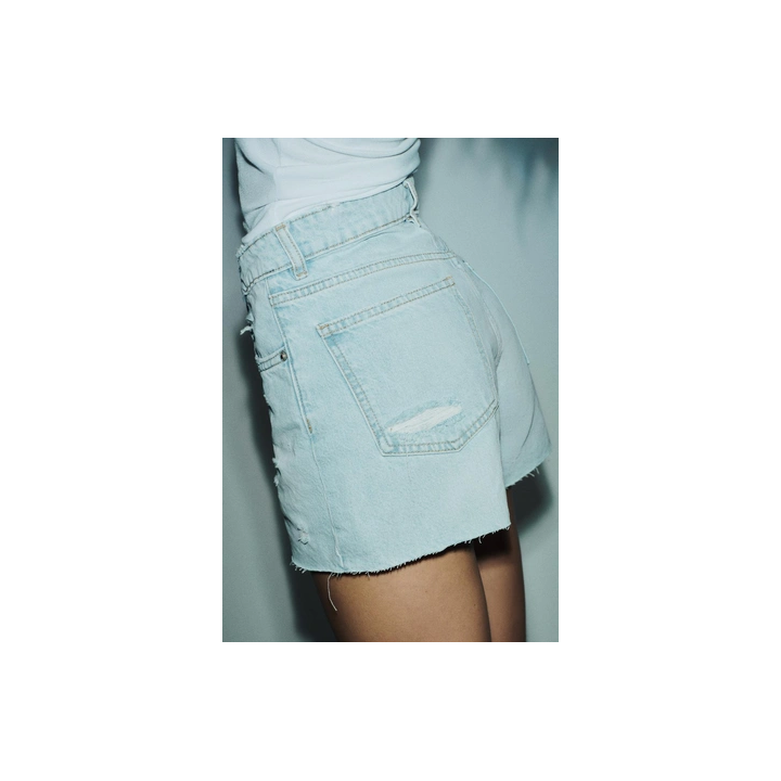 HIGH-WAIST CROSSOVER WAIST MOM FIT TRF DENIM BERMUDA SHORTS