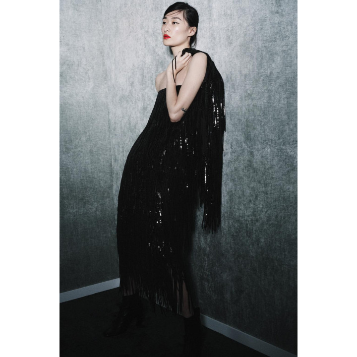 ПЛАТЬЕ МИДИ С ПАЙЕТКАМИ И БАХРОМОЙ — ZW COLLECTION LIMITED EDITION