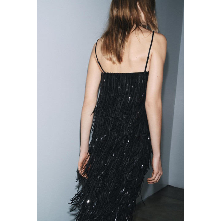 ПЛАТЬЕ МИДИ С ПАЙЕТКАМИ И БАХРОМОЙ — ZW COLLECTION LIMITED EDITION