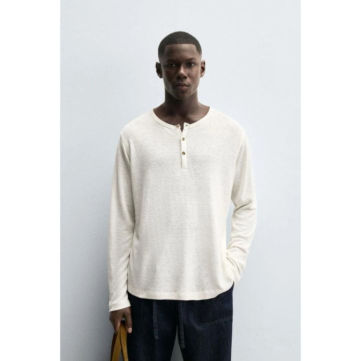 ФУТБОЛКА С ВОРОТНИКОМ НА ПУГОВИЦАХ ИЗ КОНОПЛИ И ВИСКОЗЫ