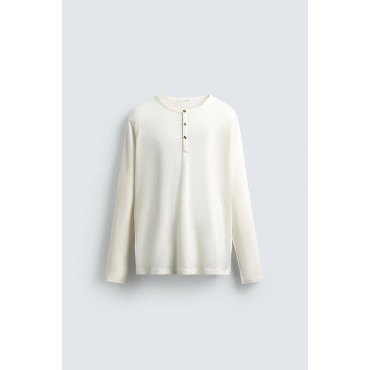 ФУТБОЛКА С ВОРОТНИКОМ НА ПУГОВИЦАХ ИЗ КОНОПЛИ И ВИСКОЗЫ