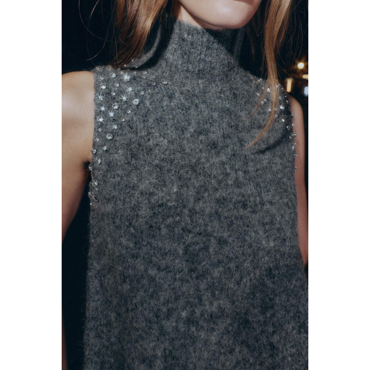 Топ из шерстяного микса со стразами