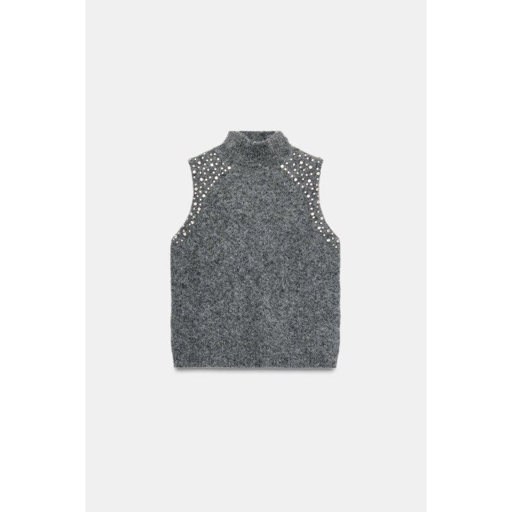 Топ из шерстяного микса со стразами