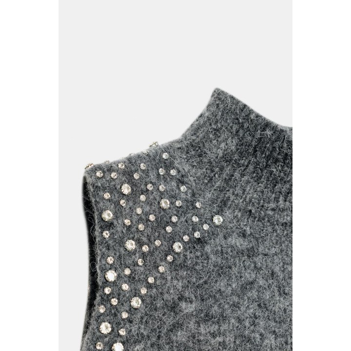 Топ из шерстяного микса со стразами