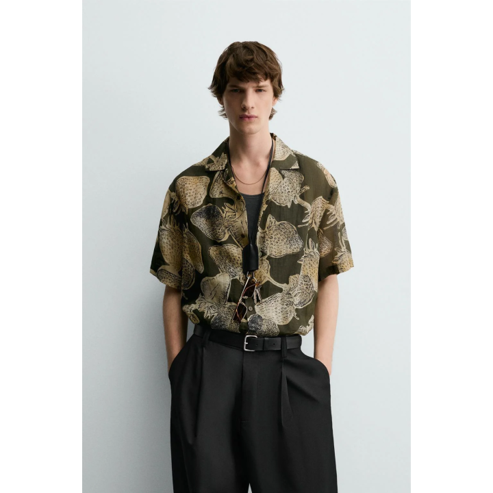 РУБАШКА ИЗ 100% РАМИ С ПРИНТОМ «КЛУБНИКА»