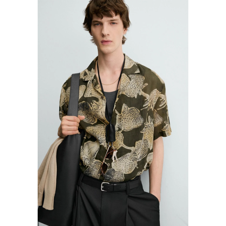 РУБАШКА ИЗ 100% РАМИ С ПРИНТОМ «КЛУБНИКА»