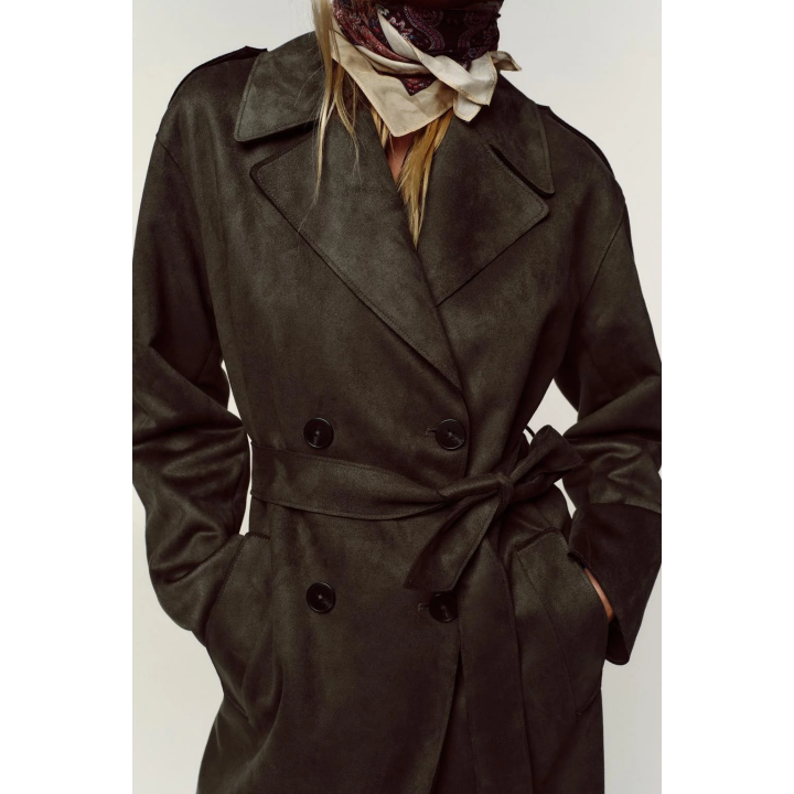 ПАЛЬТО ИЗ ИСКУССТВЕННОЙ ЗАМШИ С ПОЯСОМ