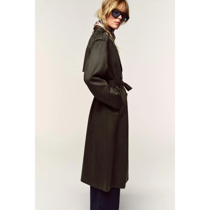 ПАЛЬТО ИЗ ИСКУССТВЕННОЙ ЗАМШИ С ПОЯСОМ