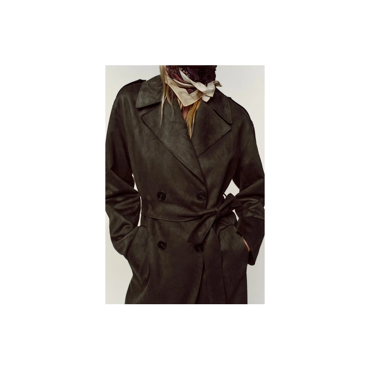 ПАЛЬТО ИЗ ИСКУССТВЕННОЙ ЗАМШИ С ПОЯСОМ