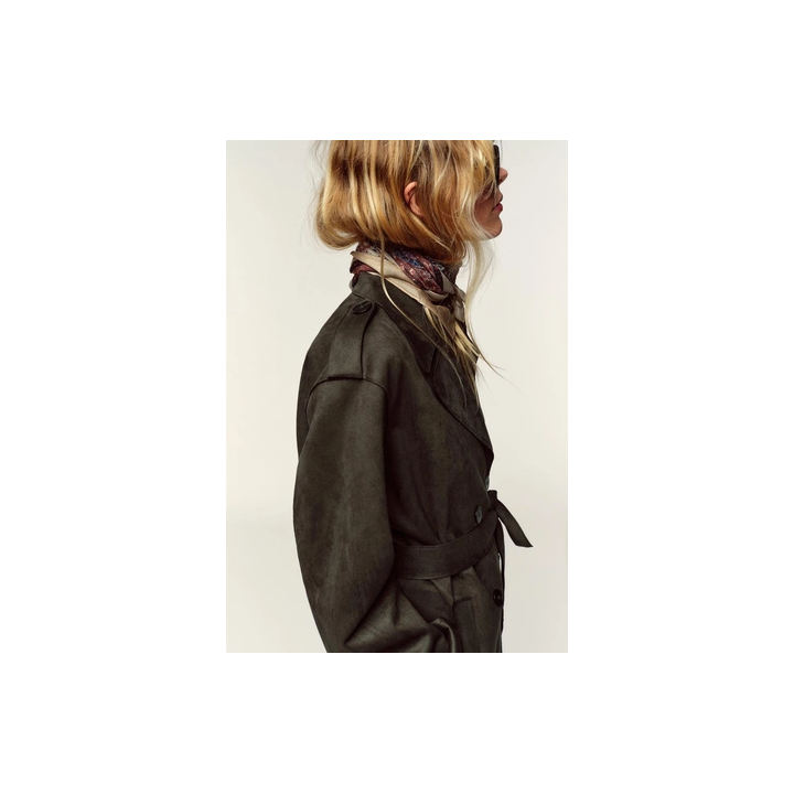 ПАЛЬТО ИЗ ИСКУССТВЕННОЙ ЗАМШИ С ПОЯСОМ