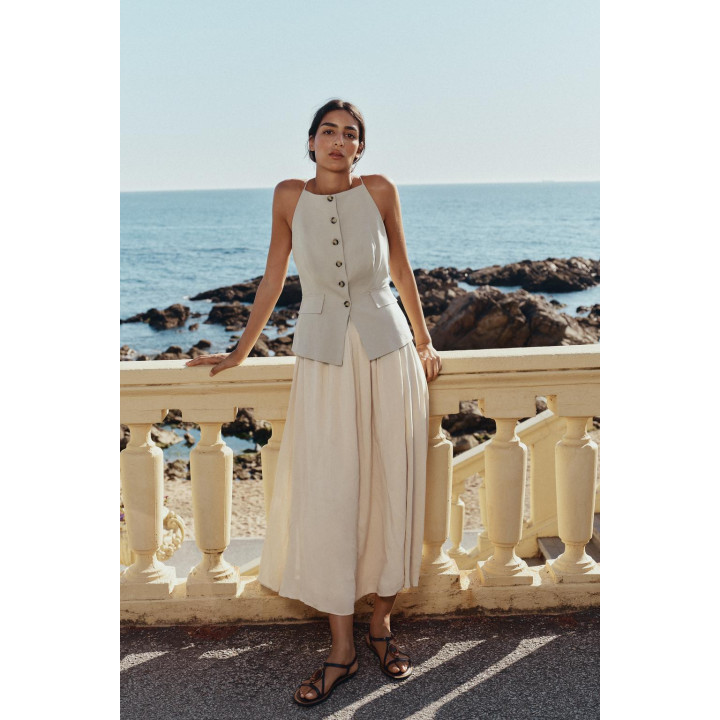 ПЛАТЬЕ-ЖИЛЕТ МИДИ С ПЛИССИРОВАННОЙ ЮБКОЙ