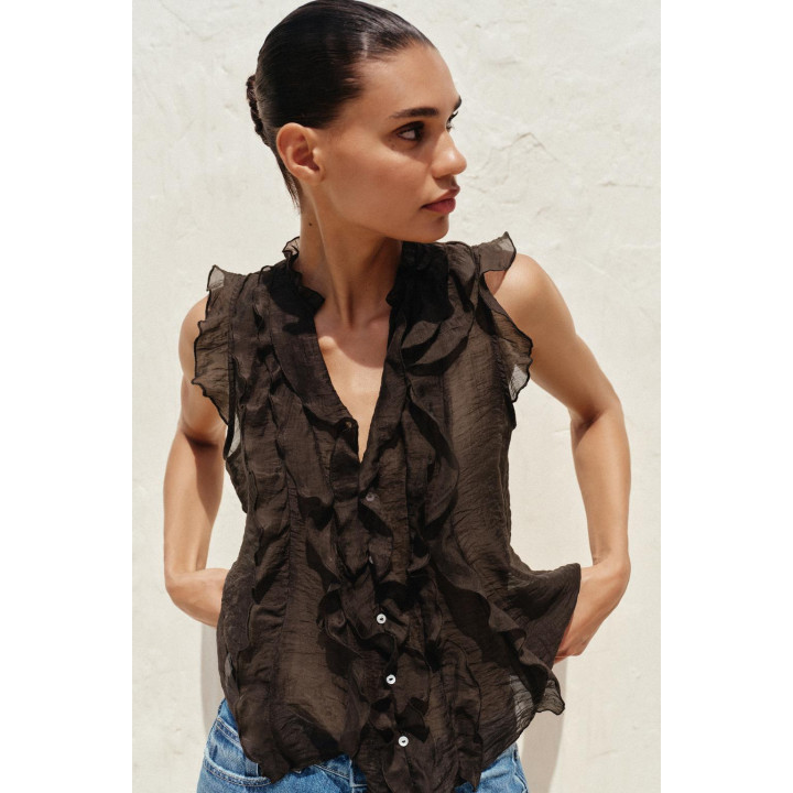 ПОЛУПРОЗРАЧНЫЙ ТОП С ВОЛАНАМИ