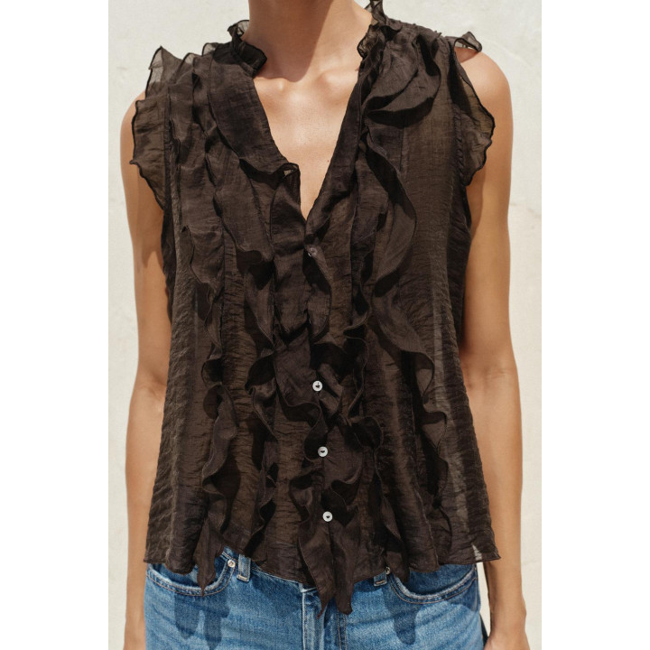 ПОЛУПРОЗРАЧНЫЙ ТОП С ВОЛАНАМИ