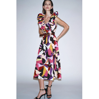 ПЛАТЬЕ МИДИ ИЗ ПОПЛИНА С ПРИНТОМ