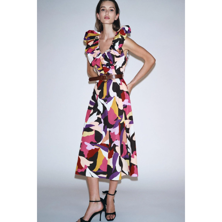 ПЛАТЬЕ МИДИ ИЗ ПОПЛИНА С ПРИНТОМ