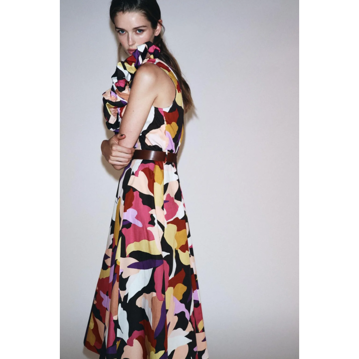 ПЛАТЬЕ МИДИ ИЗ ПОПЛИНА С ПРИНТОМ