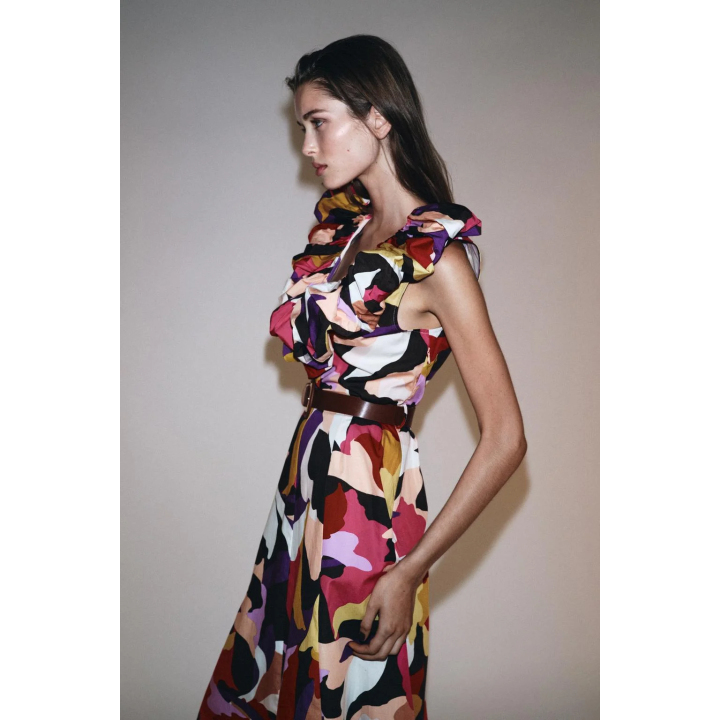 ПЛАТЬЕ МИДИ ИЗ ПОПЛИНА С ПРИНТОМ