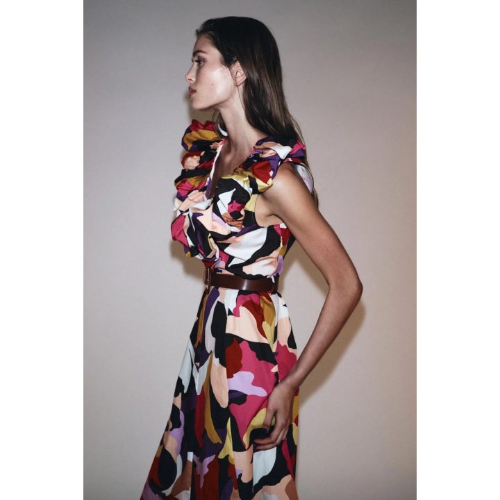 ПЛАТЬЕ МИДИ ИЗ ПОПЛИНА С ПРИНТОМ