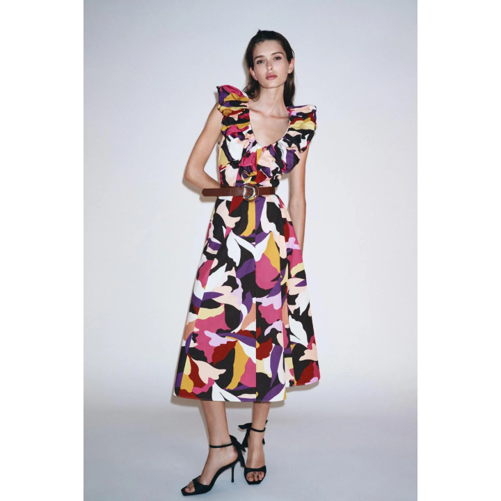 ПЛАТЬЕ МИДИ ИЗ ПОПЛИНА С ПРИНТОМ