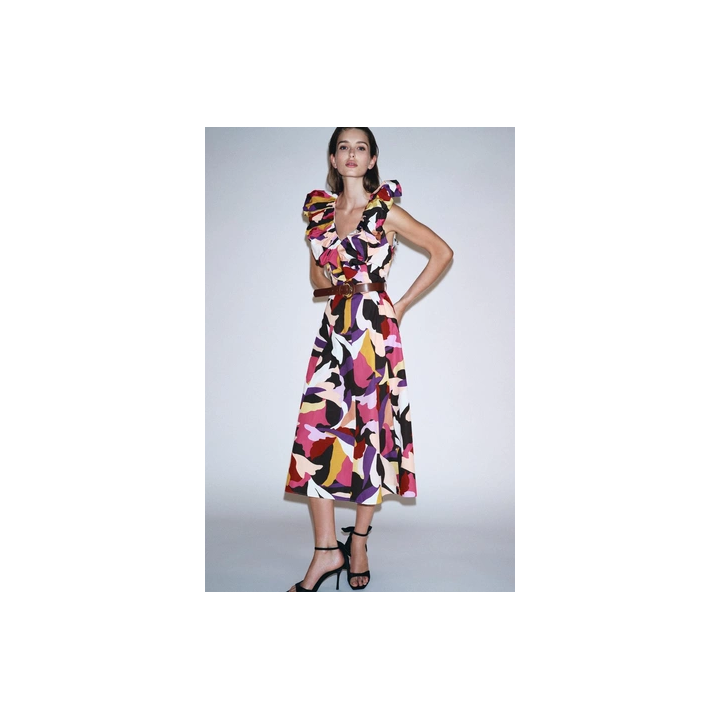 ПЛАТЬЕ МИДИ ИЗ ПОПЛИНА С ПРИНТОМ