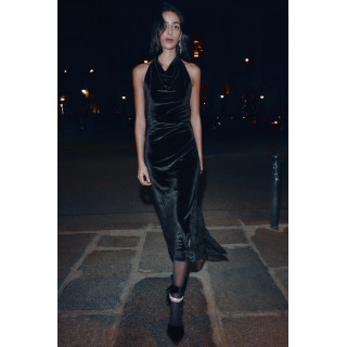 БАРХАТНОЕ ПЛАТЬЕ МИДИ С КРУЖЕВОМ