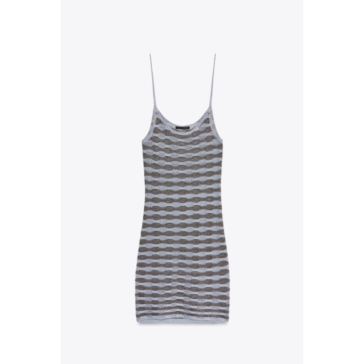 ПЛАТЬЕ В ПОЛОСКУ ИЗ МЕТАЛЛИЗИРОВАННОЙ НИТИ