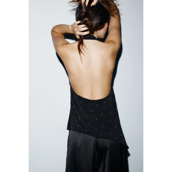 ТОП С ГОРЛОВИНОЙ ХАЛТЕР, АСИММЕТРИЧНЫЙ, СО СТРАЗАМИ