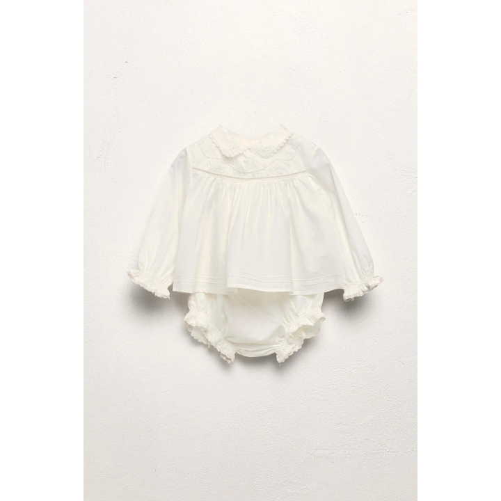 Комплект из рубашки из поплина и пинеток limited edition с вышитыми цветами