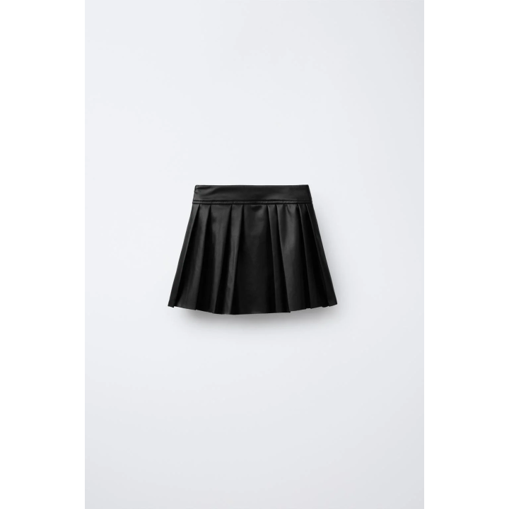 ЮБКА В СКЛАДКУ ИЗ ИСКУССТВЕННОЙ КОЖИ С БАНТАМИ