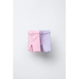 НАБОР ИЗ 2 ЛЕГИНСОВ-ВЕЛОСИПЕДОК В РУБЧИК С ЦВЕТОЧНЫМ ПРИНТОМ