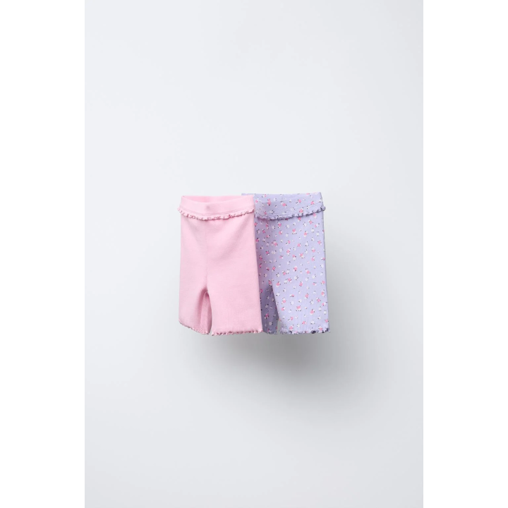 НАБОР ИЗ 2 ЛЕГИНСОВ-ВЕЛОСИПЕДОК В РУБЧИК С ЦВЕТОЧНЫМ ПРИНТОМ