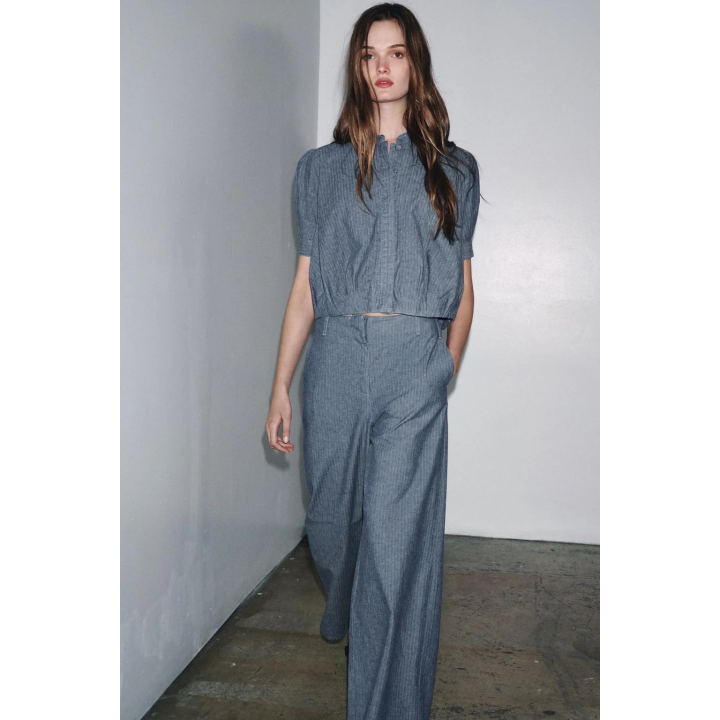 ДЖИНСОВАЯ РУБАШКА СО СКЛАДКАМИ — ZW COLLECTION