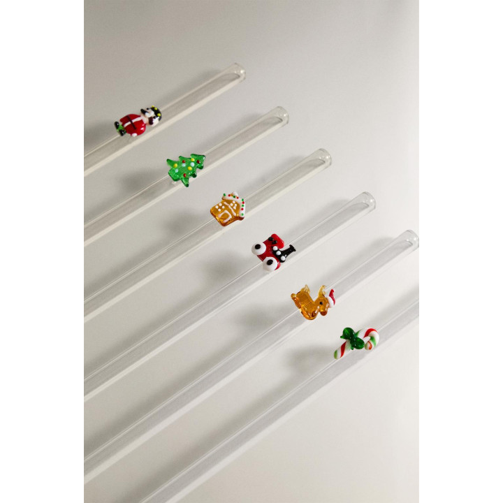 Набор стеклянных трубочек с рождественскими фигурами (набор из 6 штук)