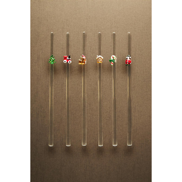 Набор стеклянных трубочек с рождественскими фигурами (набор из 6 штук)