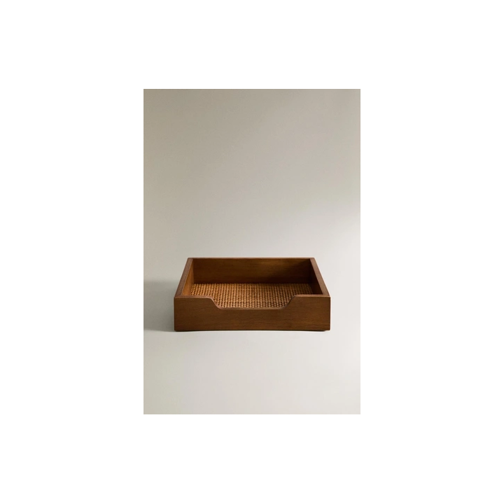 WOOD AND RATTAN NAPKIN HOLDER