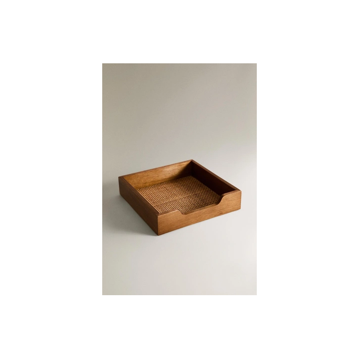 WOOD AND RATTAN NAPKIN HOLDER