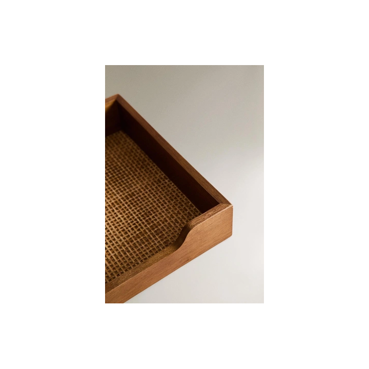 WOOD AND RATTAN NAPKIN HOLDER
