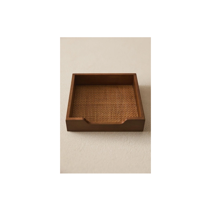 WOOD AND RATTAN NAPKIN HOLDER