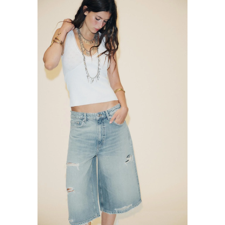 Джинсы-бермуды trf baggy с потертостями