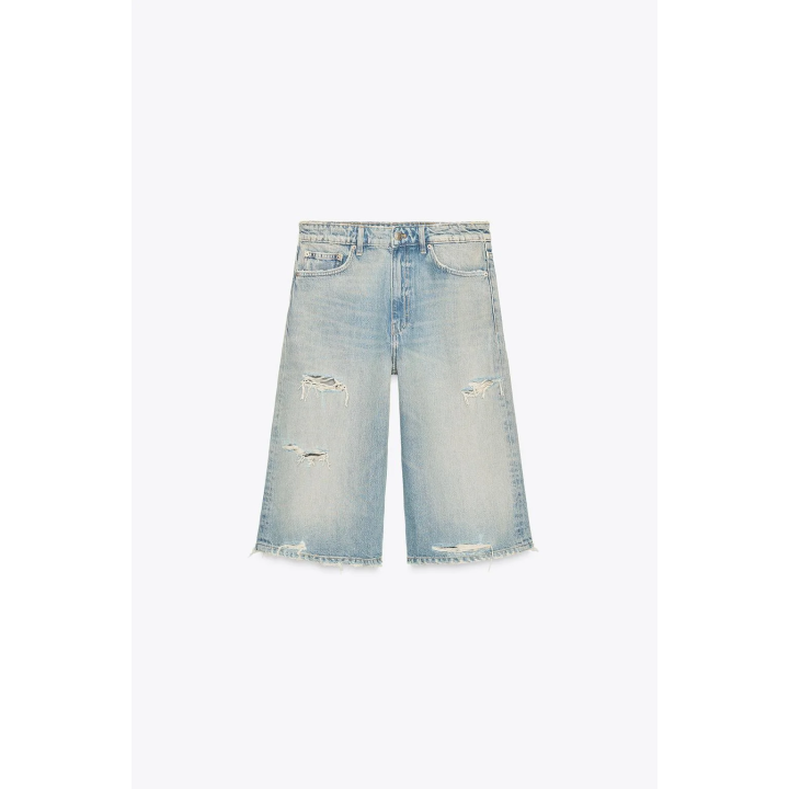 Джинсы-бермуды trf baggy с потертостями