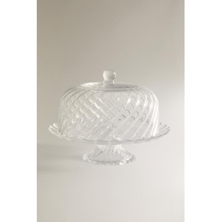 Прозрачный стеклянный тортовой поднос с полосками