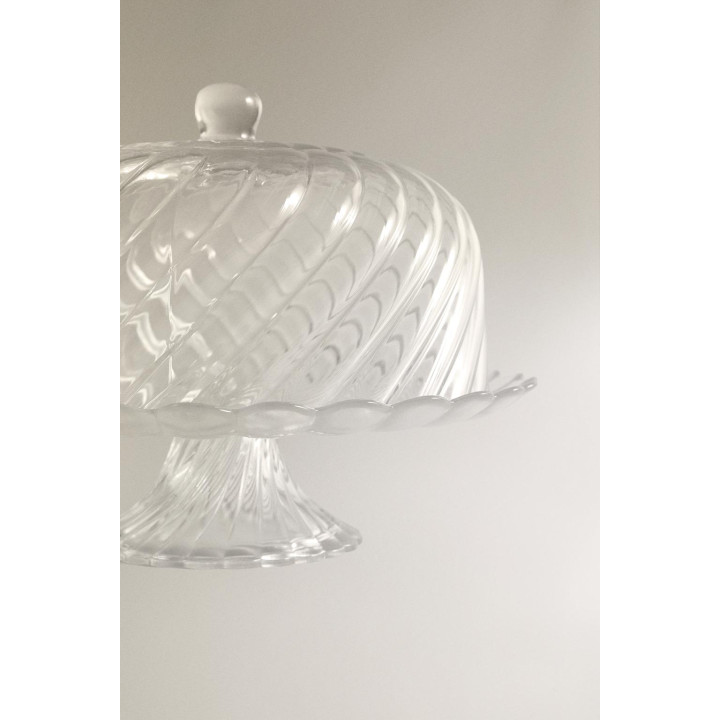 Прозрачный стеклянный тортовой поднос с полосками