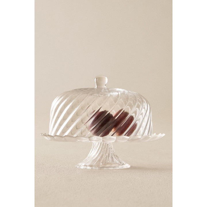 Прозрачный стеклянный тортовой поднос с полосками
