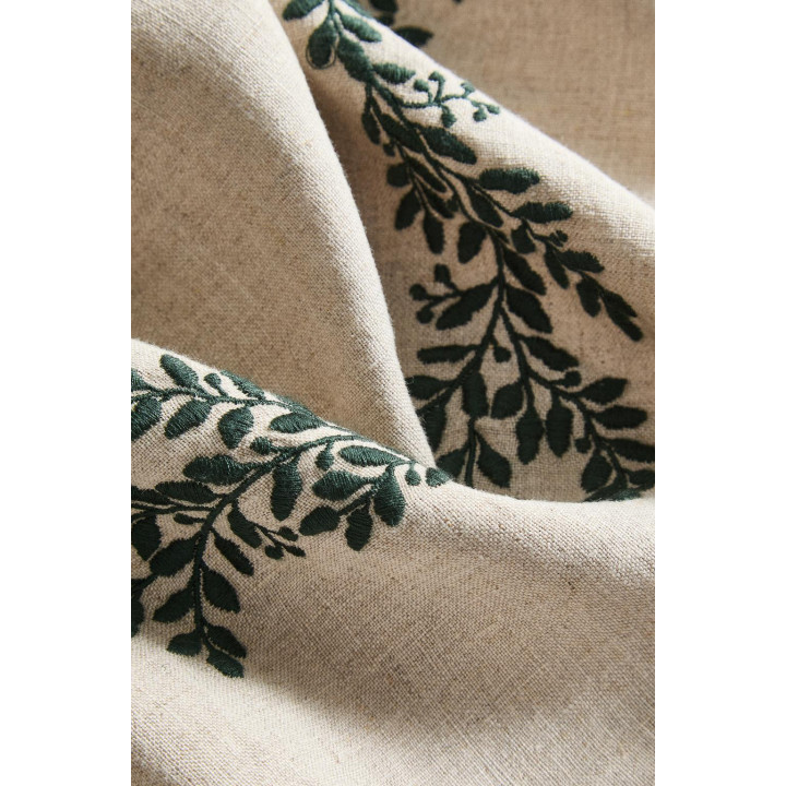 Льняная рождественская скатерть с зелеными листьями