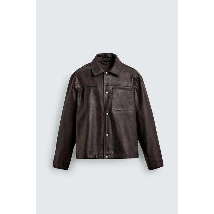 КУРТКА-РУБАШКА ИЗ ИСКУССТВЕННОЙ КОЖИ С ЭФФЕКТОМ ПОТЕРТОСТИ