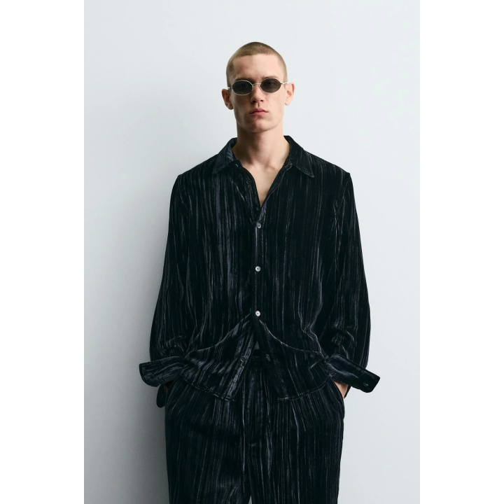 Рубашка-овершерт из плиссированного бархата