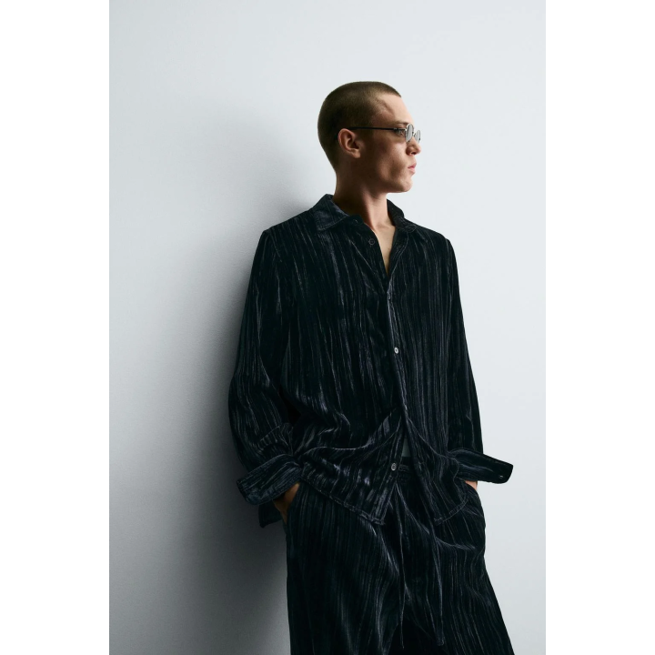 Рубашка-овершерт из плиссированного бархата